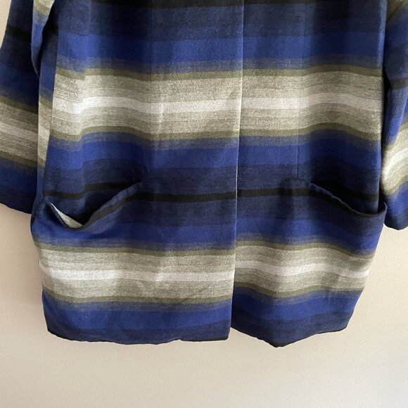 Old Navy Women XL Blue Striped Wool Blend Collarless Longline Blanket Coat NWT - Picture 3 of 14